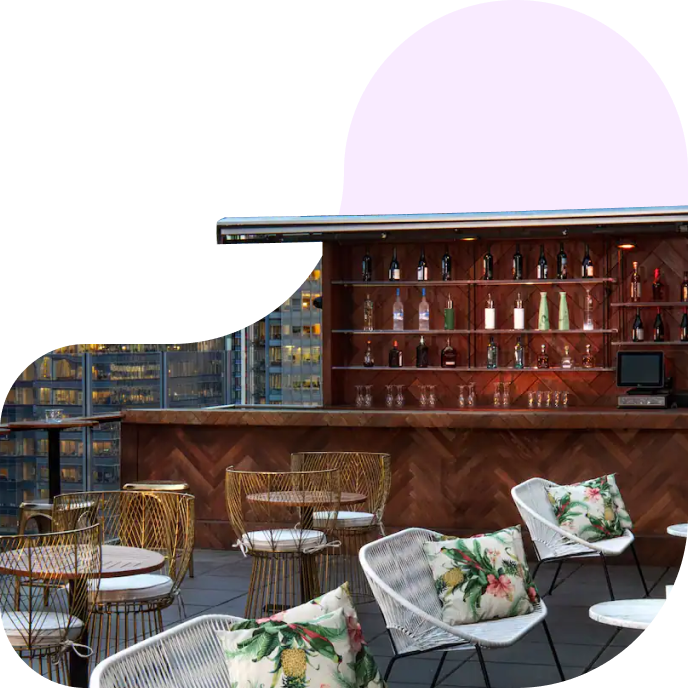 Image of a hotel's rooftop bar.