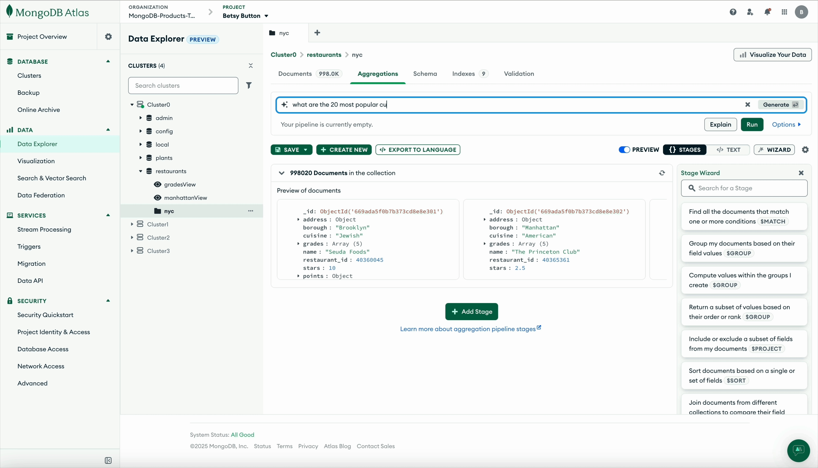 GIF showing the the usage of the natural language query bar in Atlas.