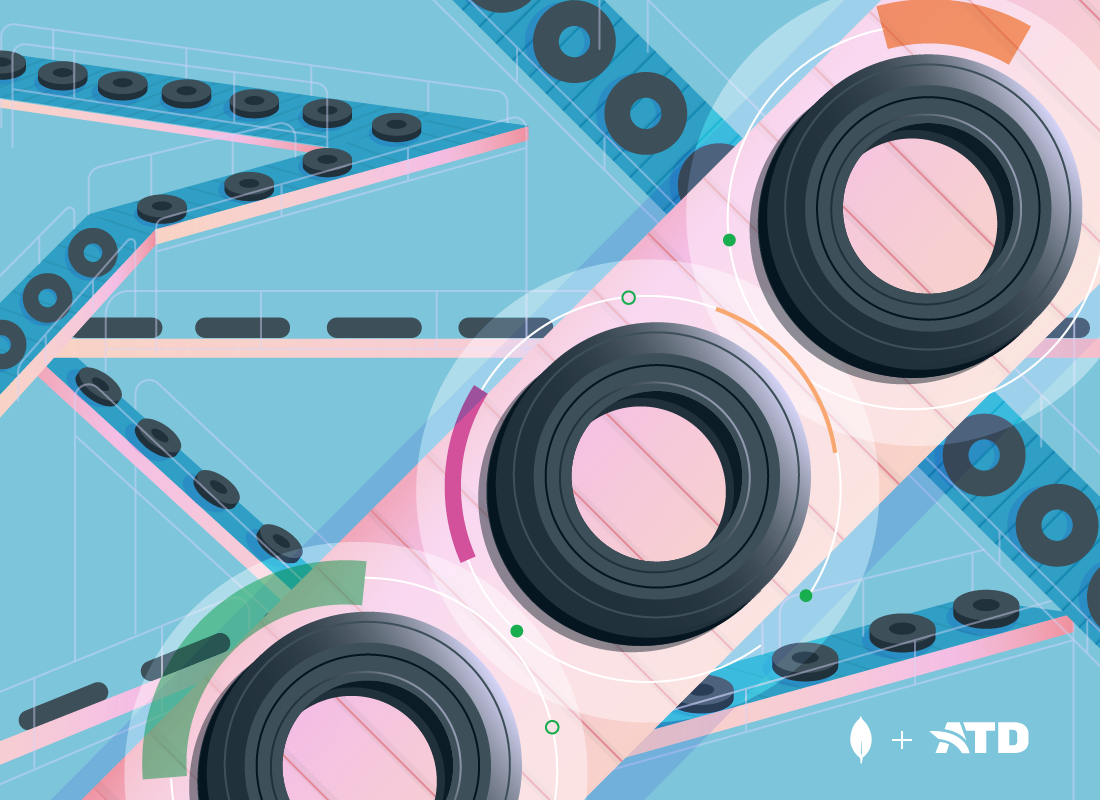 A colorful skateboard illustration showcasing its wheels in a dynamic design.