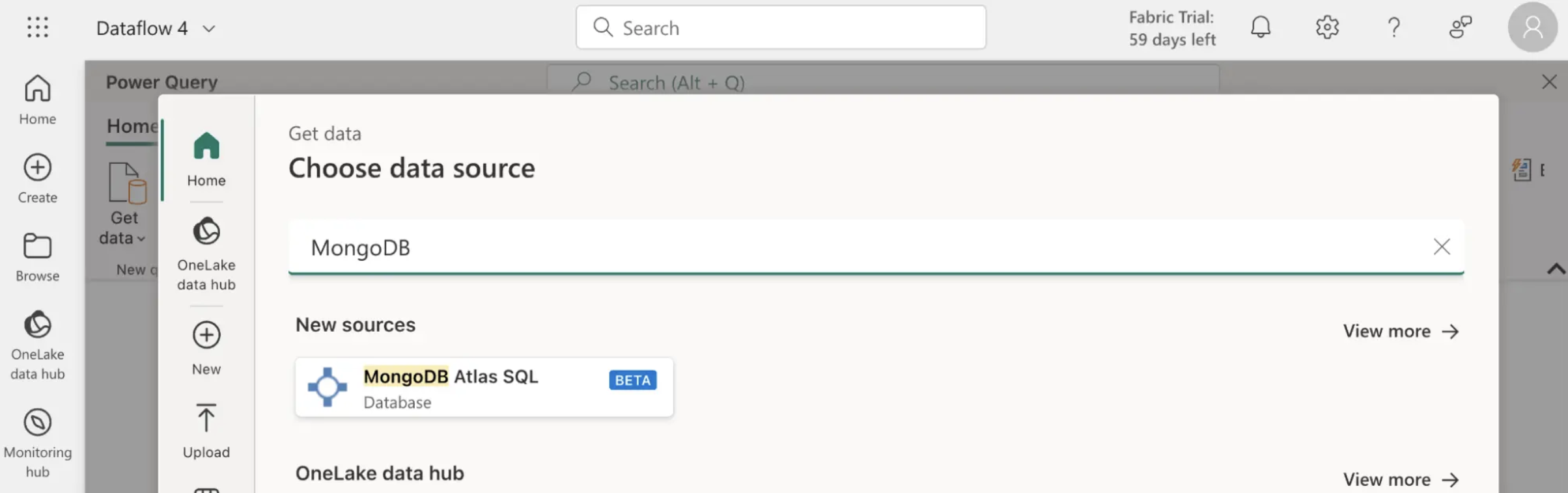 Screen grab of picking a data source within MongoDB Atlas.