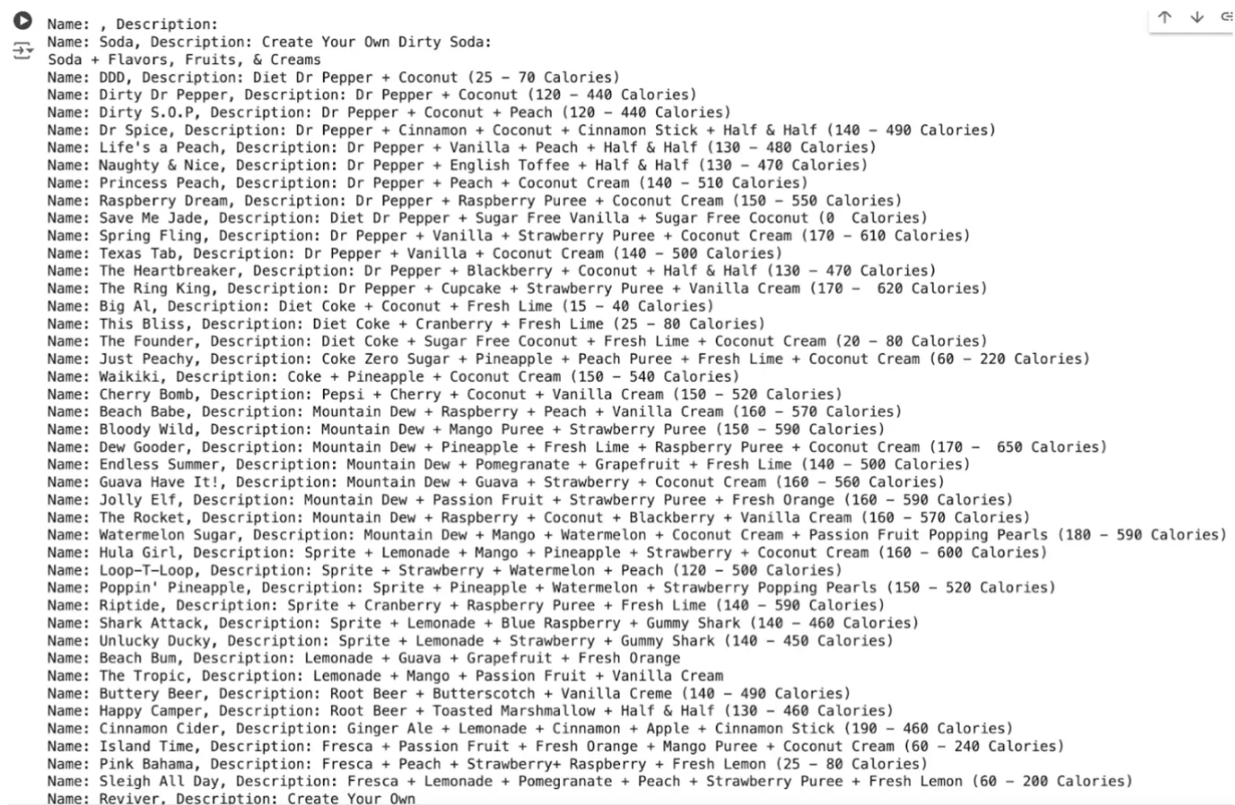 Screen grab of the results 