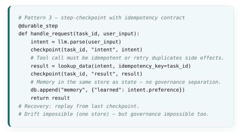 Code example for pattern 3, state and memory in one store.