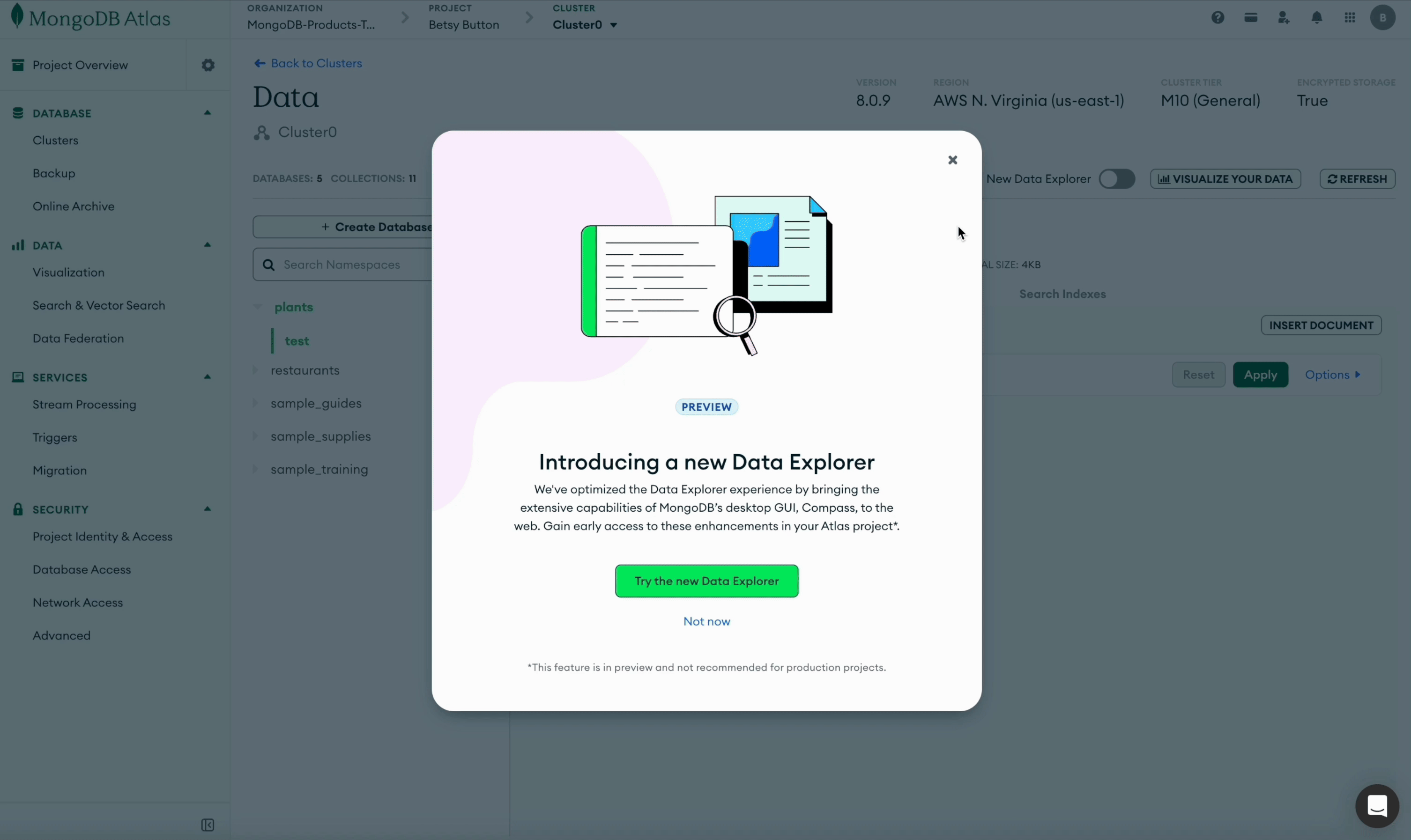 GIF showing how to get started with Data Explorer in Atlas