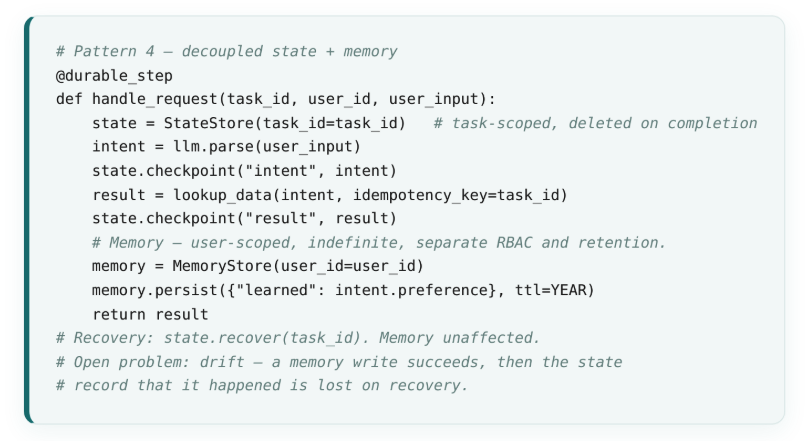 Code example for pattern 4, state and memory are split into separate stores.