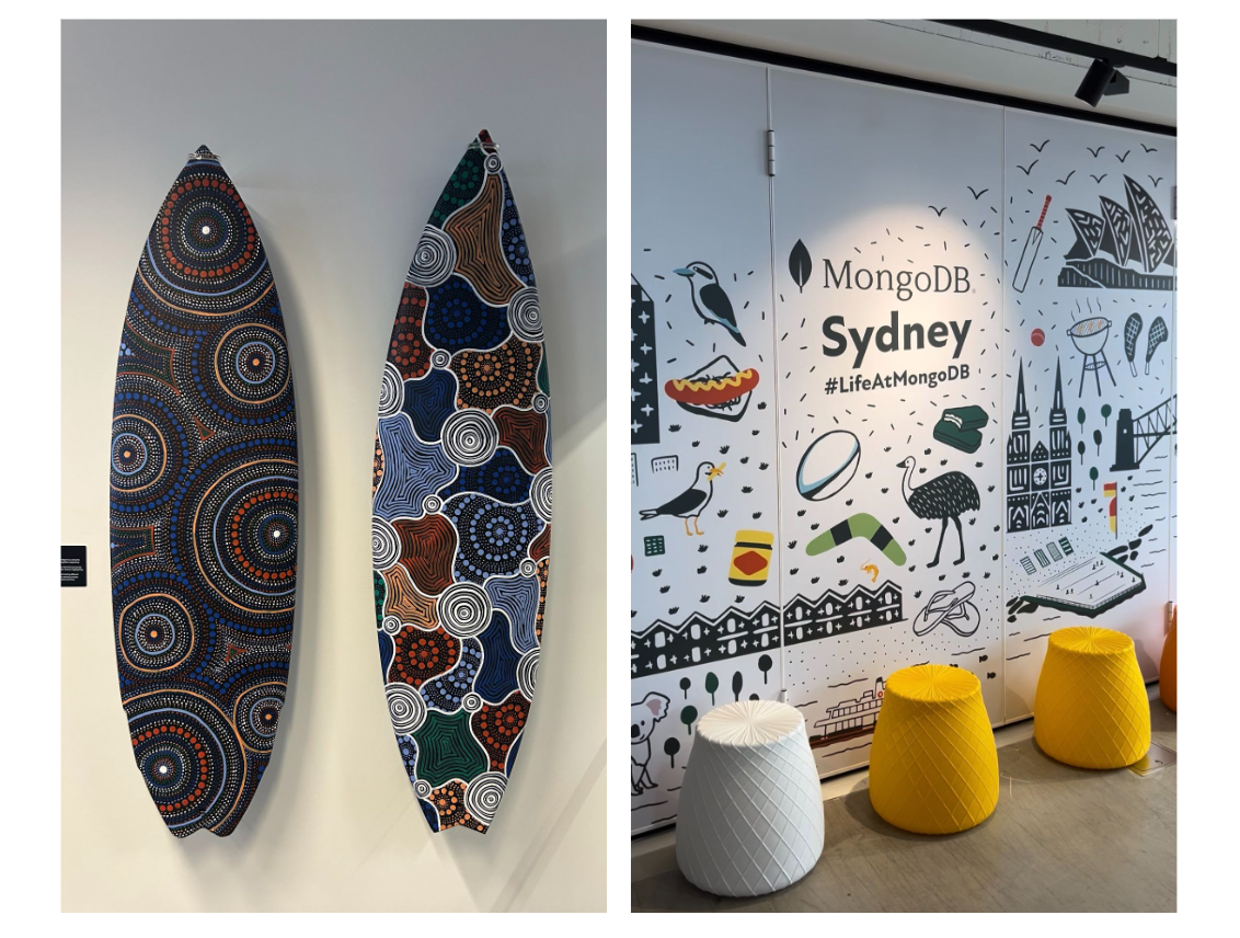 Two images of decorations around the office.