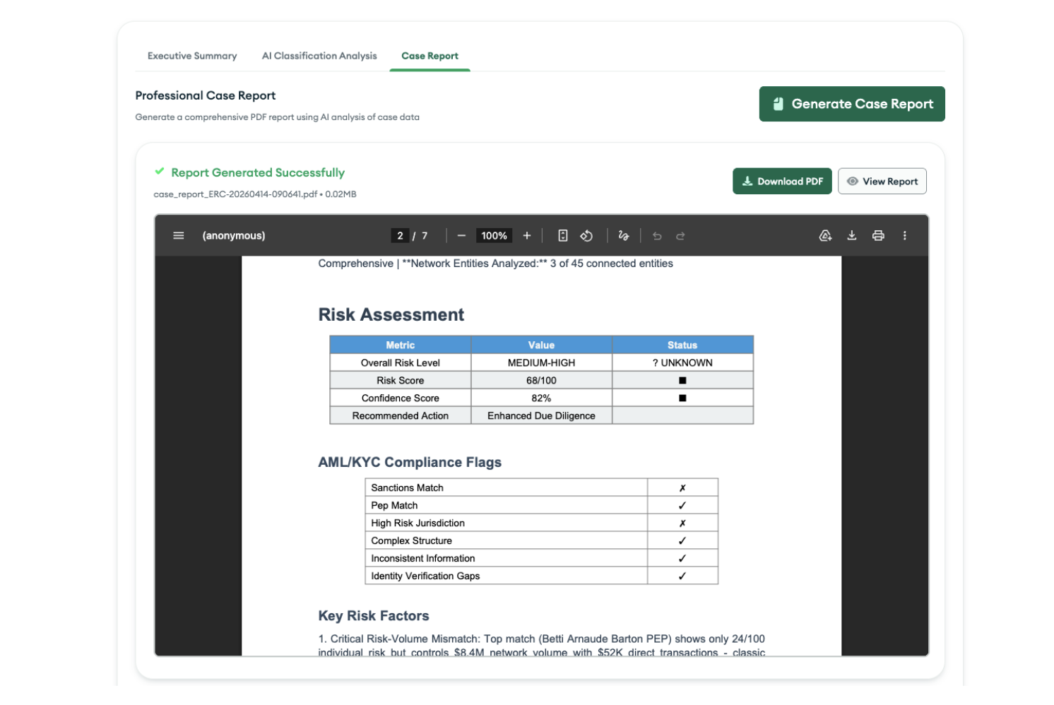 Screenshot of an example case report.