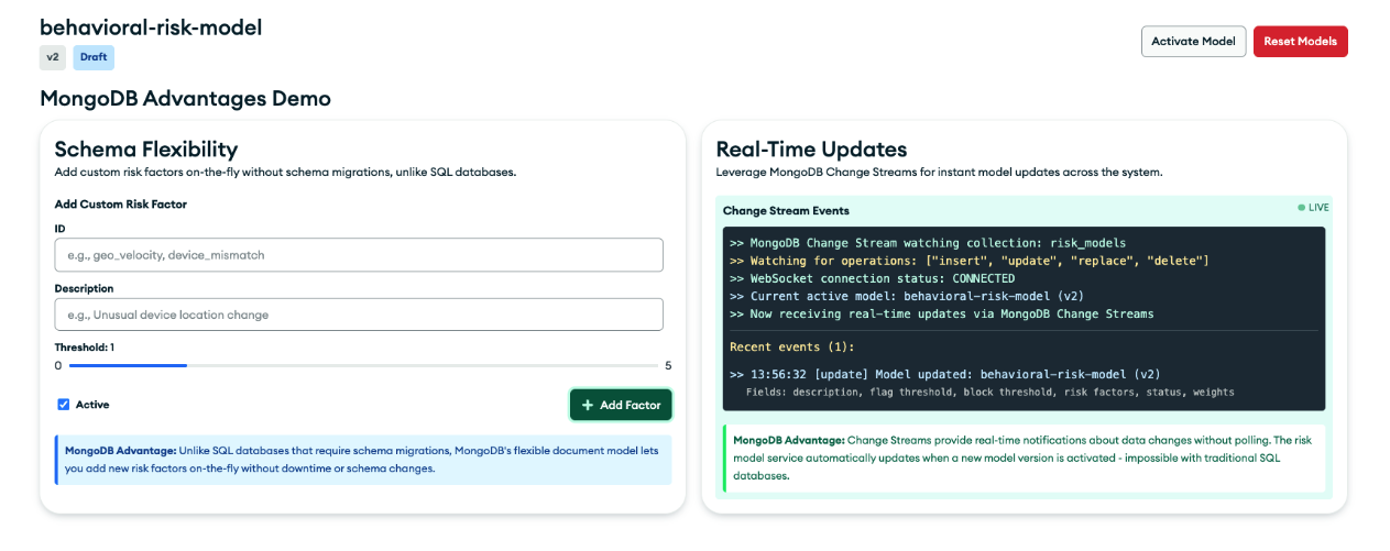 Screen grab of the real-time updates for the behavioral risk model.