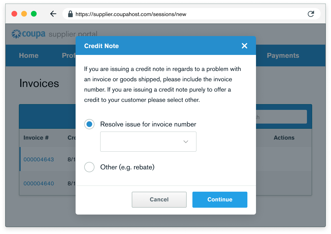 Step 6 screenshot - Creation of a Credit Note