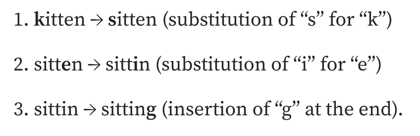 Example of Levenshtein distance.