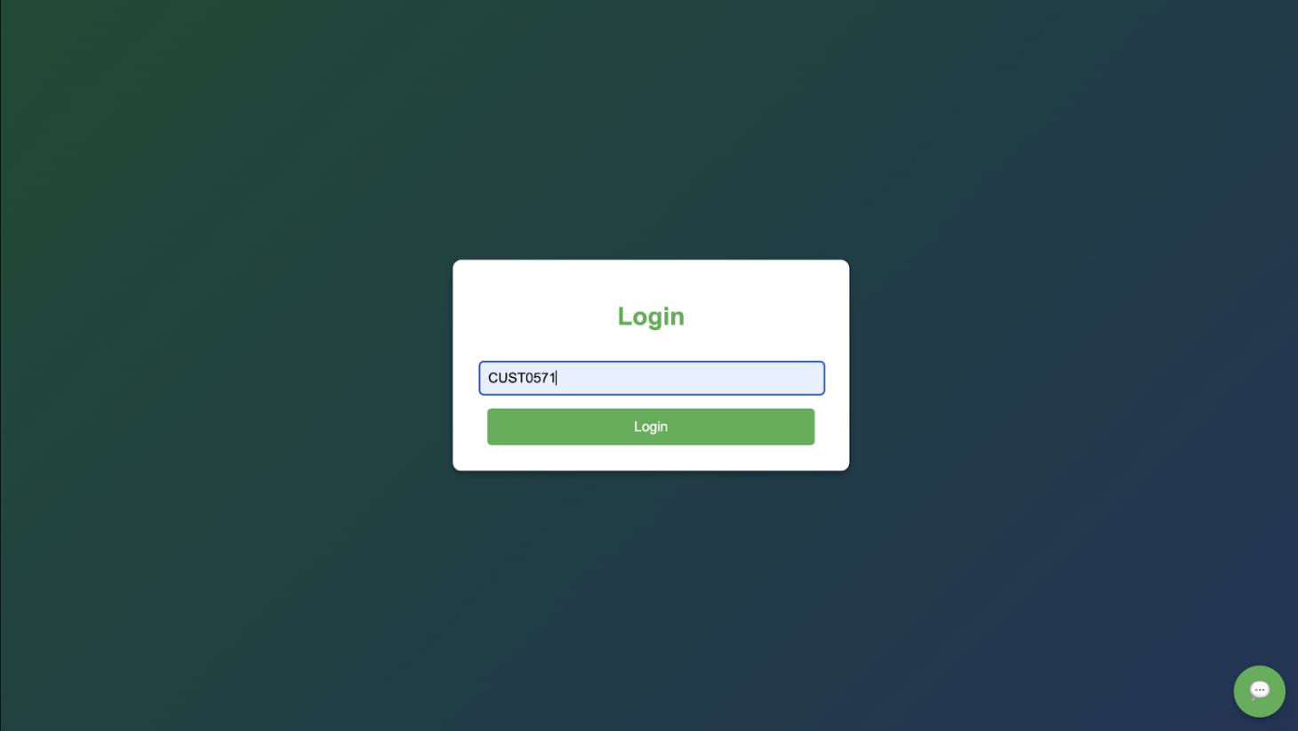 Screen grab of the customer login portal