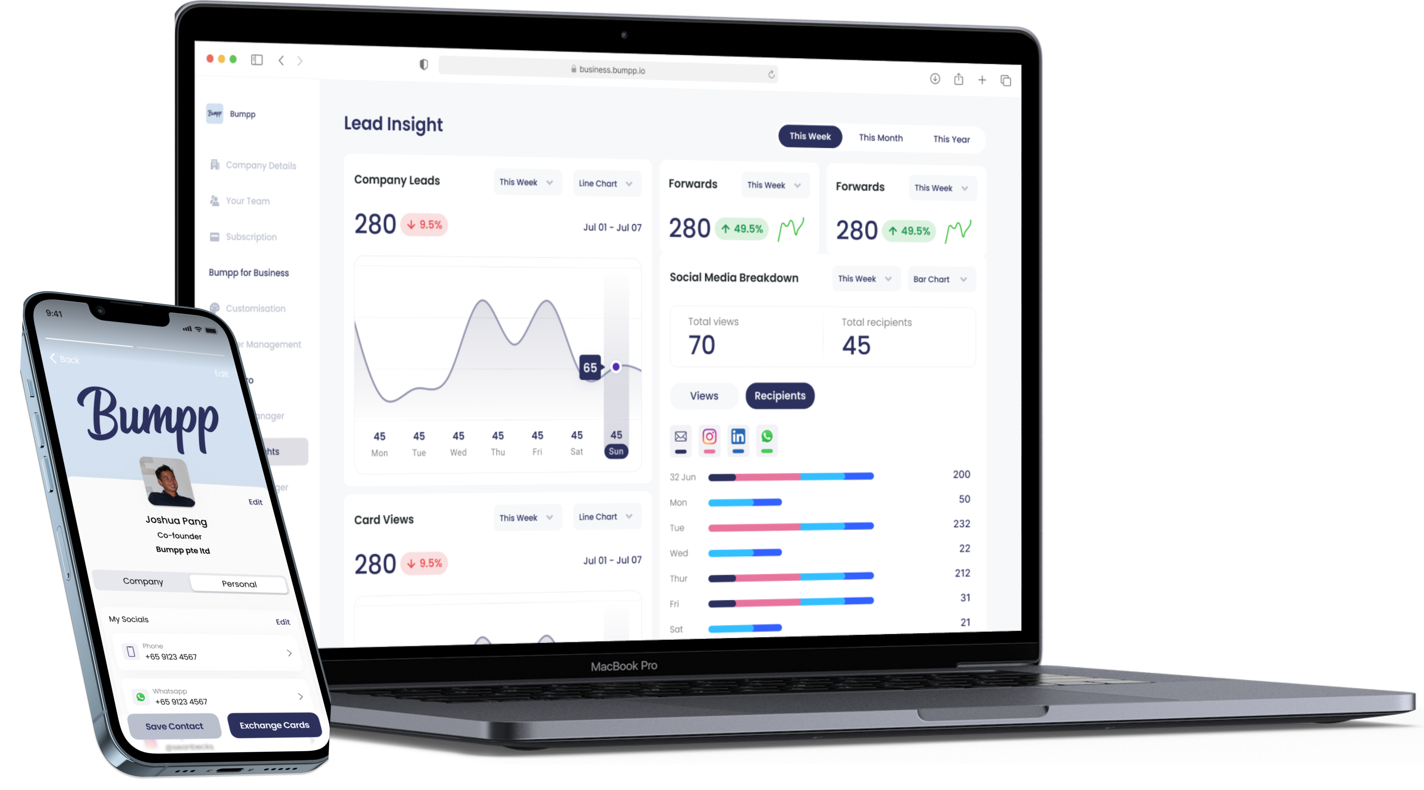 Image showing a Bumpp mobile app for business professionals.