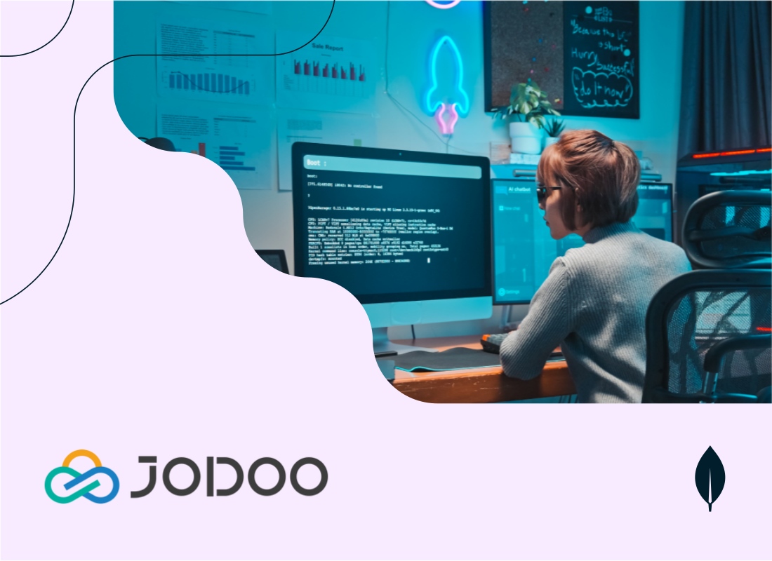 Young woman searching for information on computer.