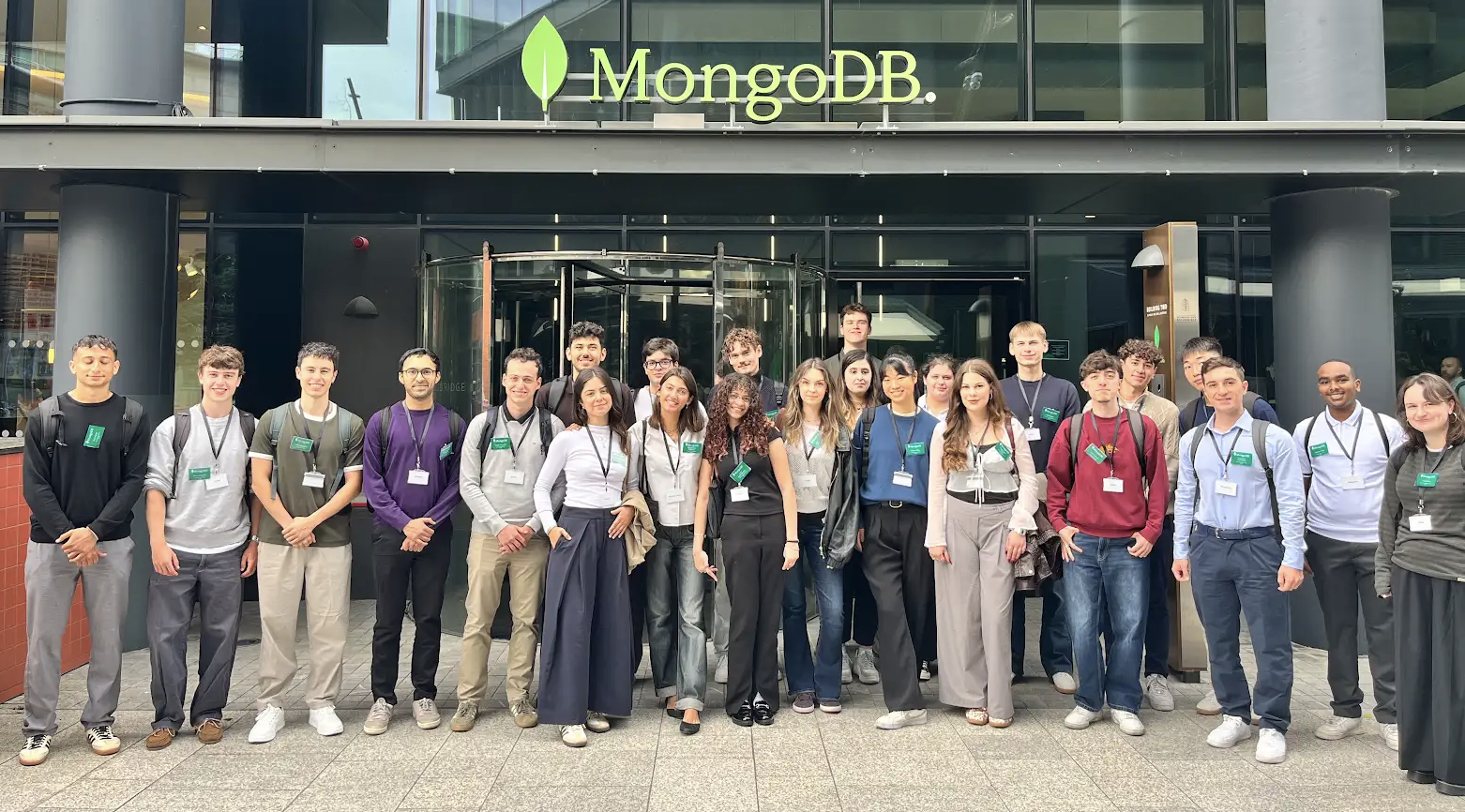 Group photo of Cristina with her team outside the MongoDB office.