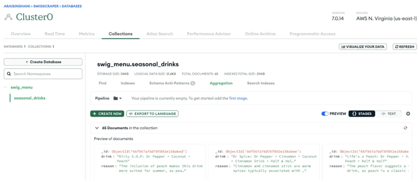 Screen grab of the Cluster0 dashboard in Atlas. 