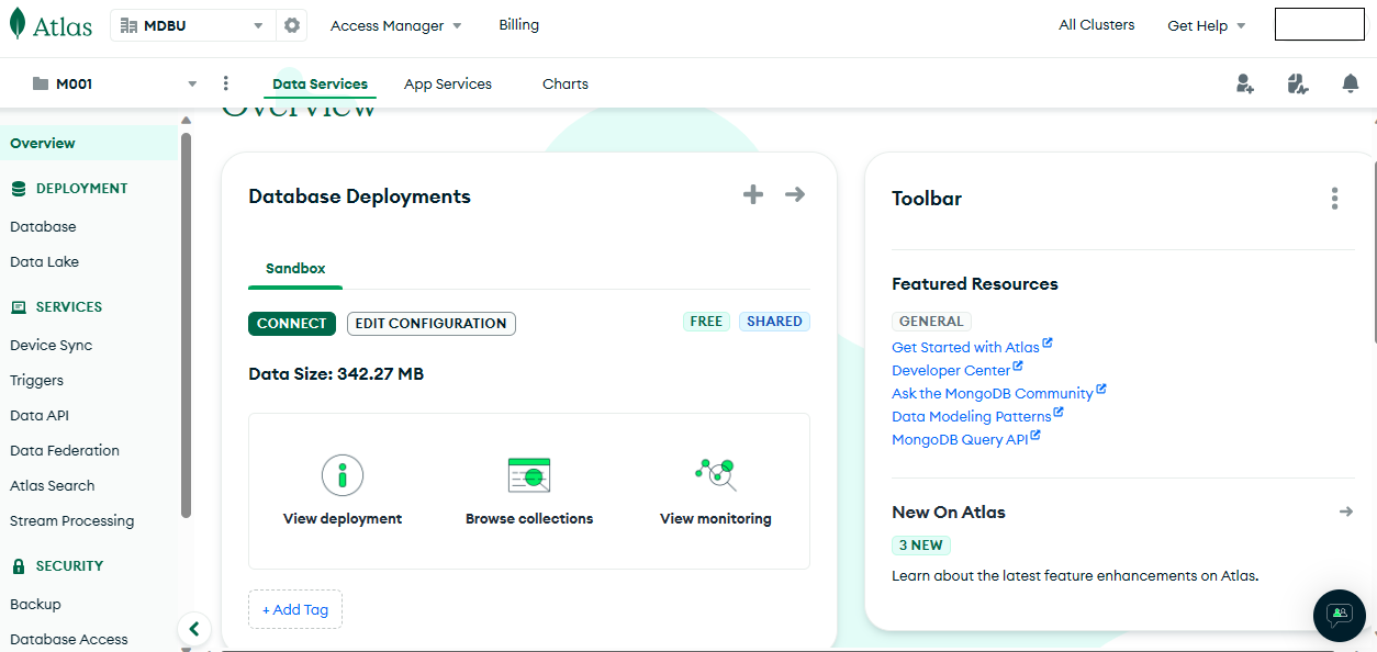 MongoDB Atlas home page