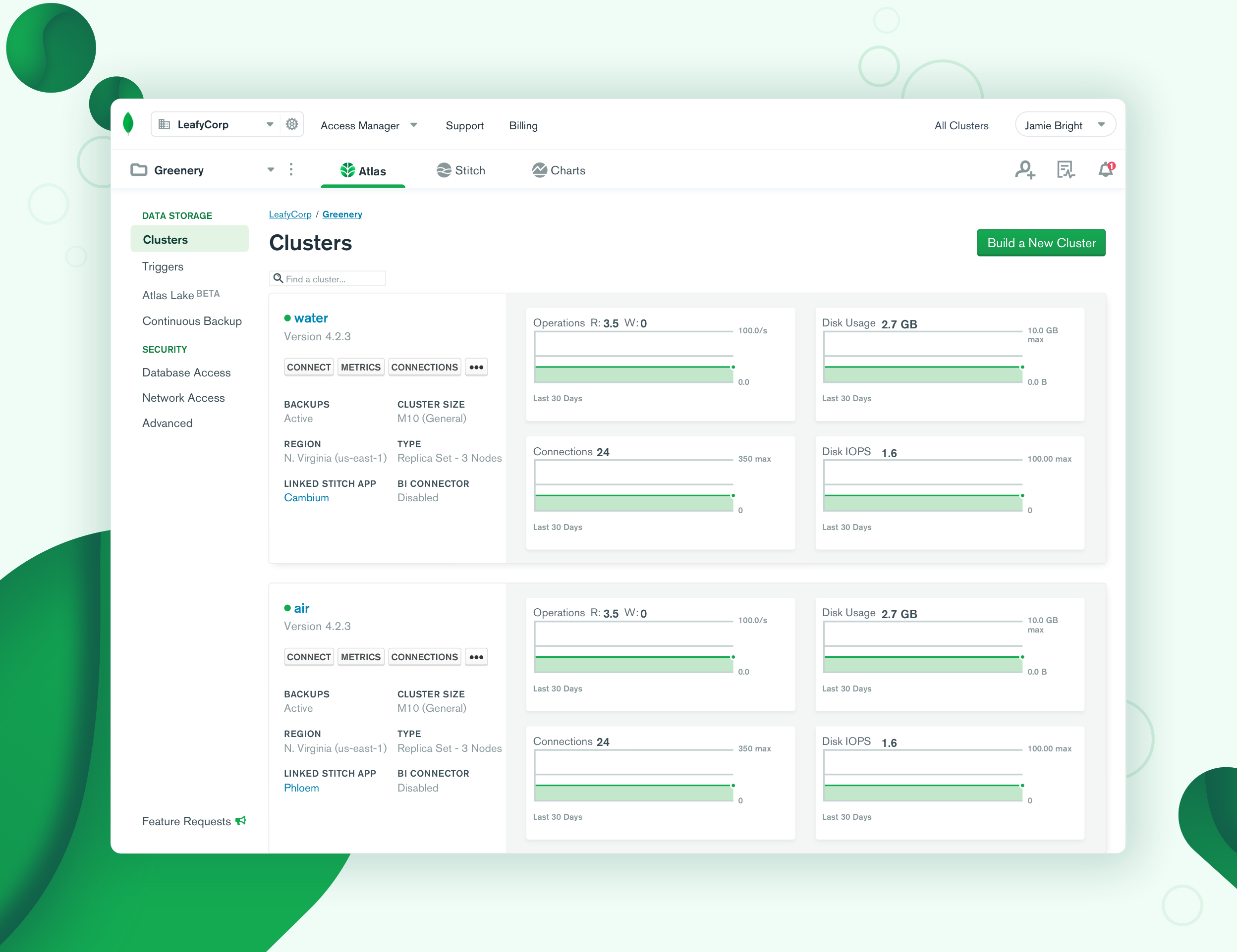 The new MongoDB Cloud navigation allows users to switch between tabs to navigate to Atlas, Stitch, and Charts. Check out the designs on the MongoDB Dribbble!
