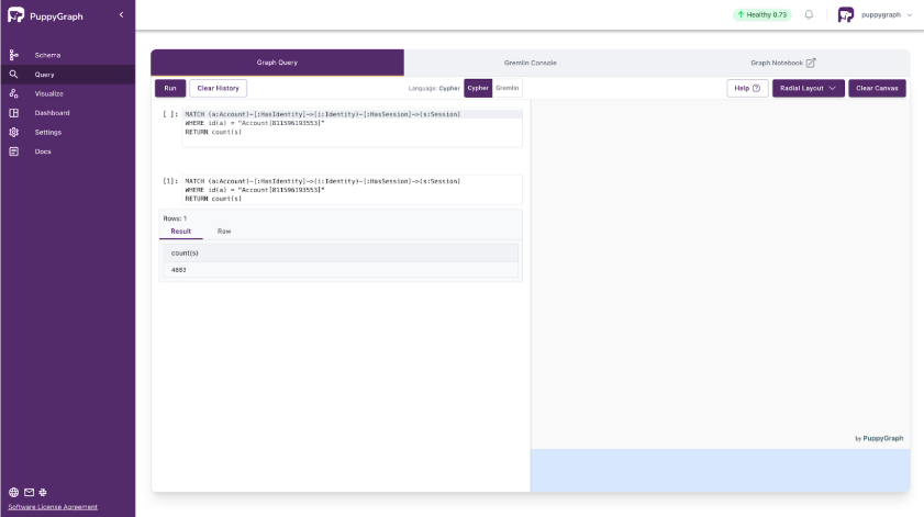 A screenshot of PuppyGraph UI with graph query  