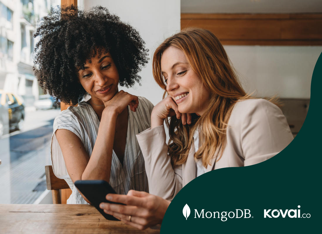An illustration of two women in the office discussing a business plan