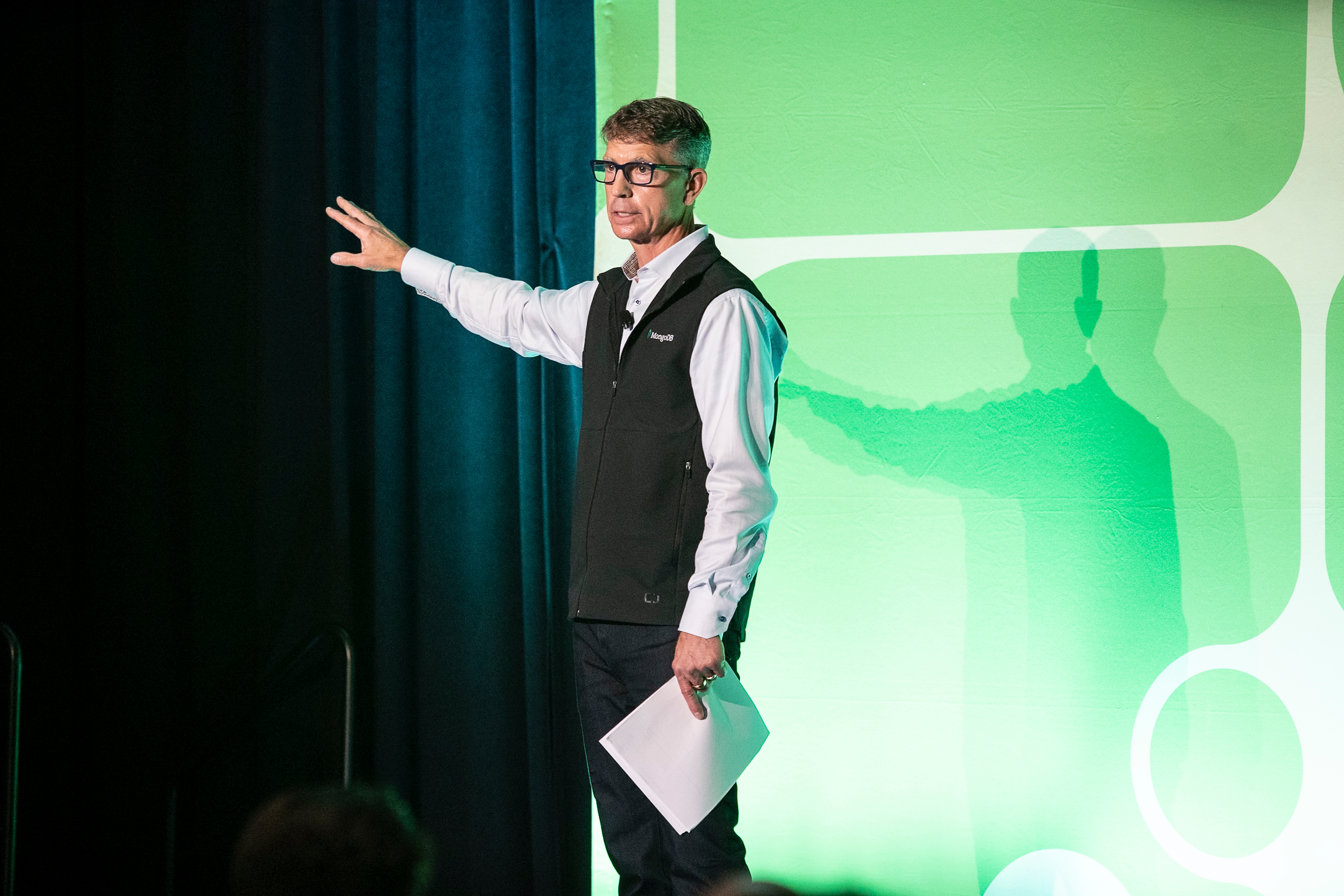 MongoDB Chief Financial Officer Mike Berry giving a speech