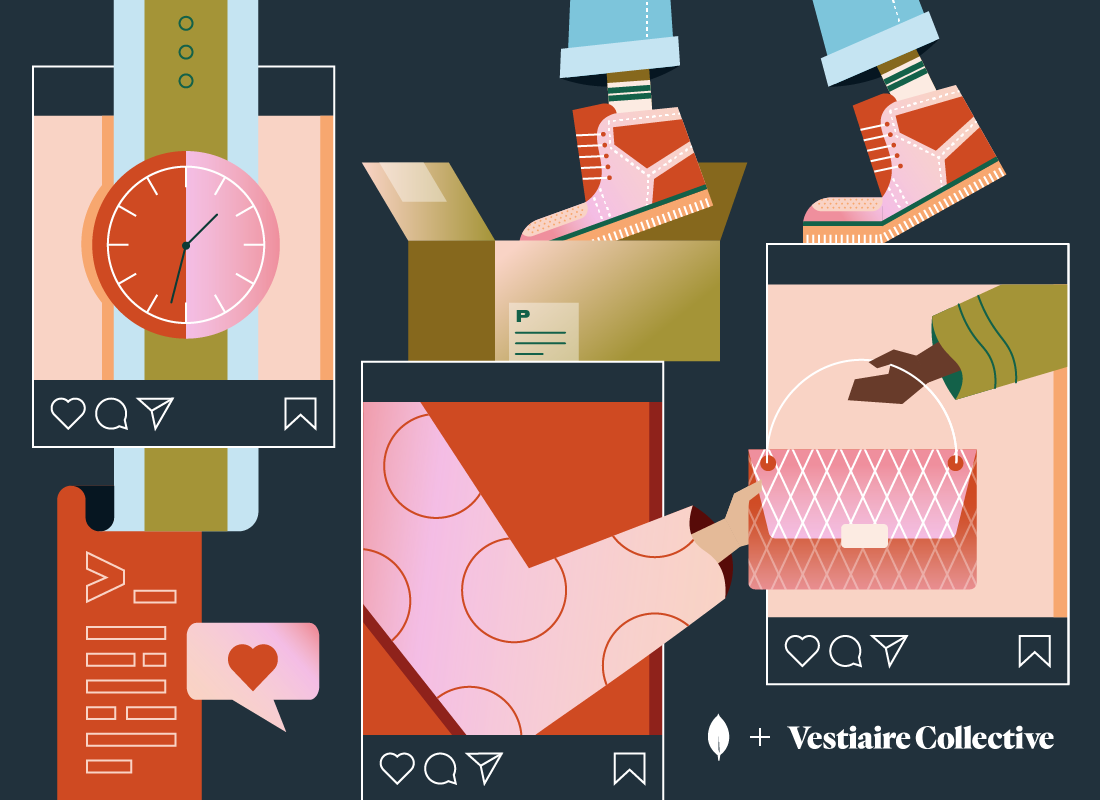 Illustration of the Vestiaire Collective mobile app