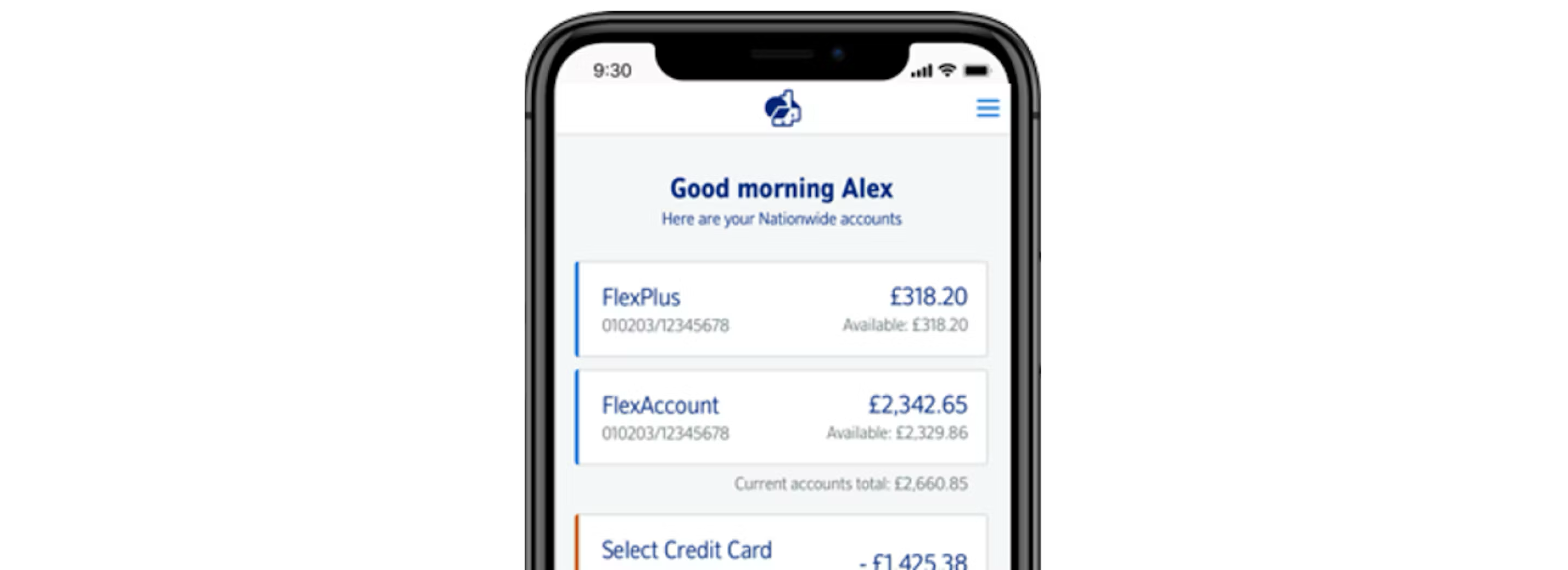 Screenshot of Nationwide banking app