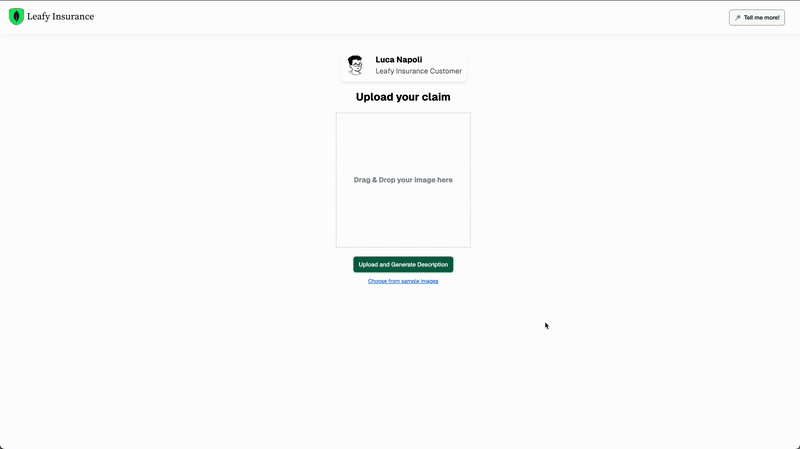 Gif showing how the application works for the customer during their interactions with the claim handler.