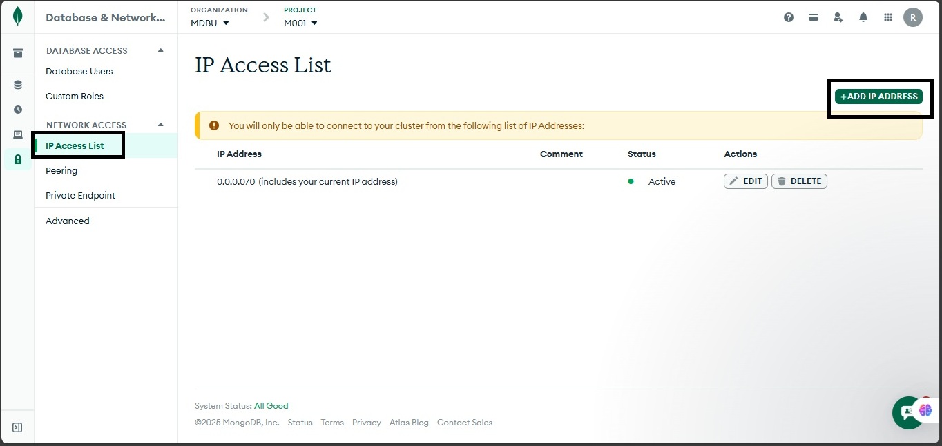 Adding IP address from Atlas