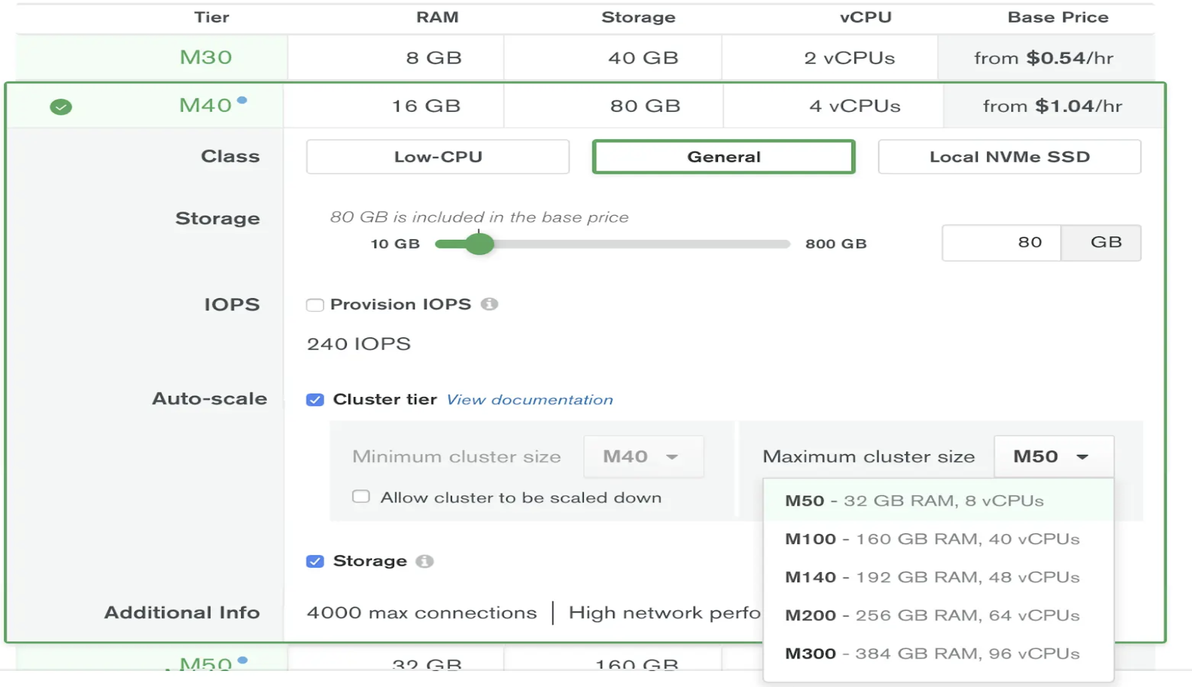 Screen grab of the Atlas dashboard for setting up an Atlas cluster. 
