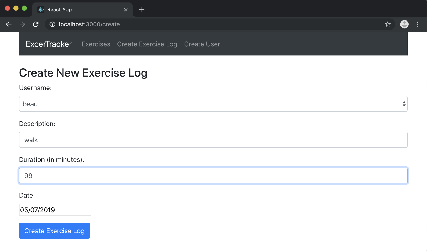 Create new exercise log
