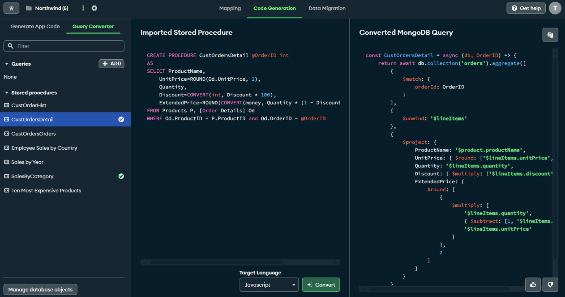 Screen grab of the Query Converter Dashboard.