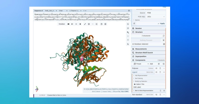 side by side comparison of protein prediction vs PDB online structure viewer