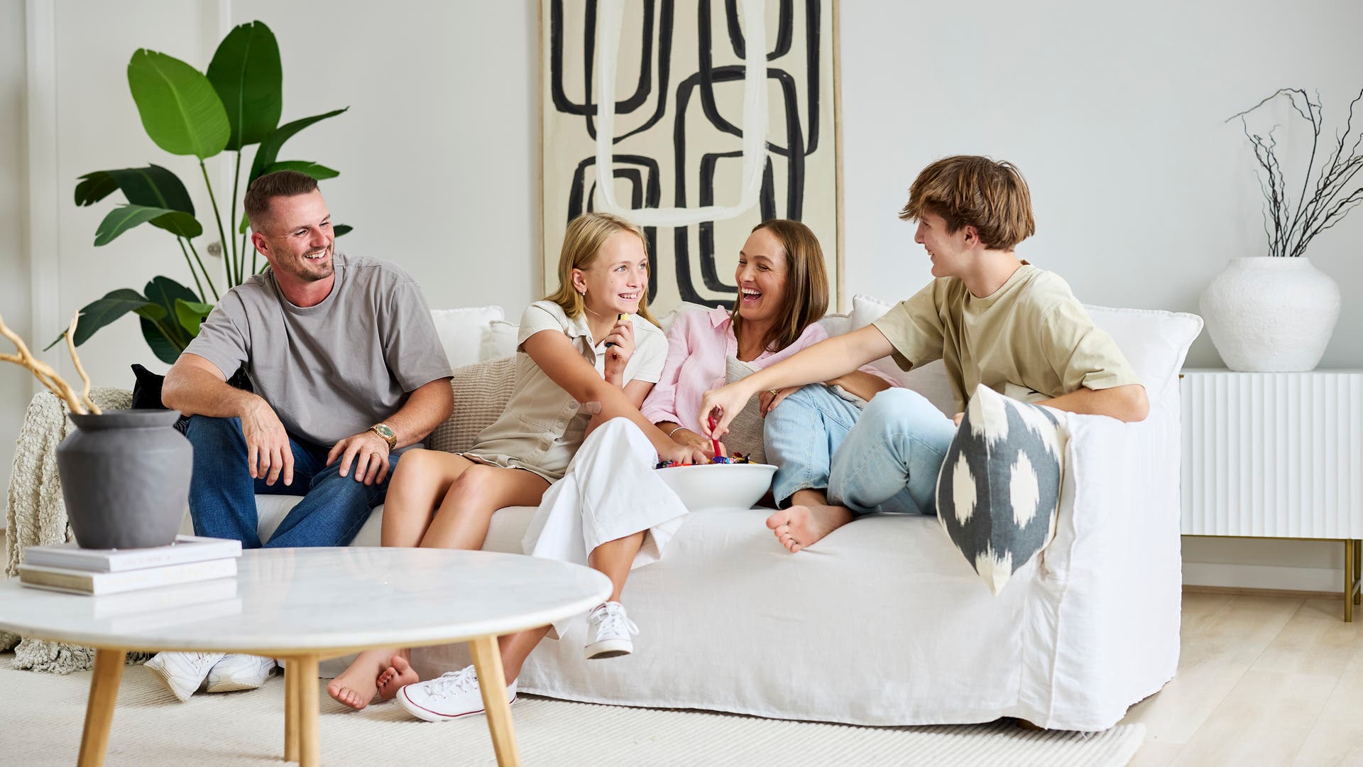 Family enjoying time in their new home