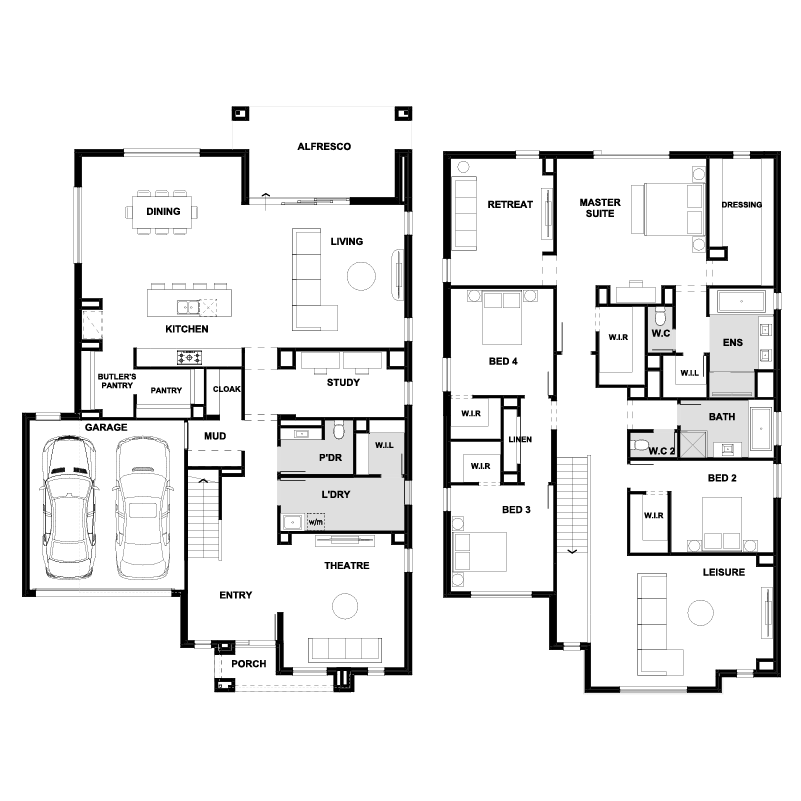 Allegra 442-D48M by henley.com.au, 4 bedroom 2 bathroom 2 car 3 storey passive solar house plan, 13.74m x 20.63m, from $510,000 - Upper floor