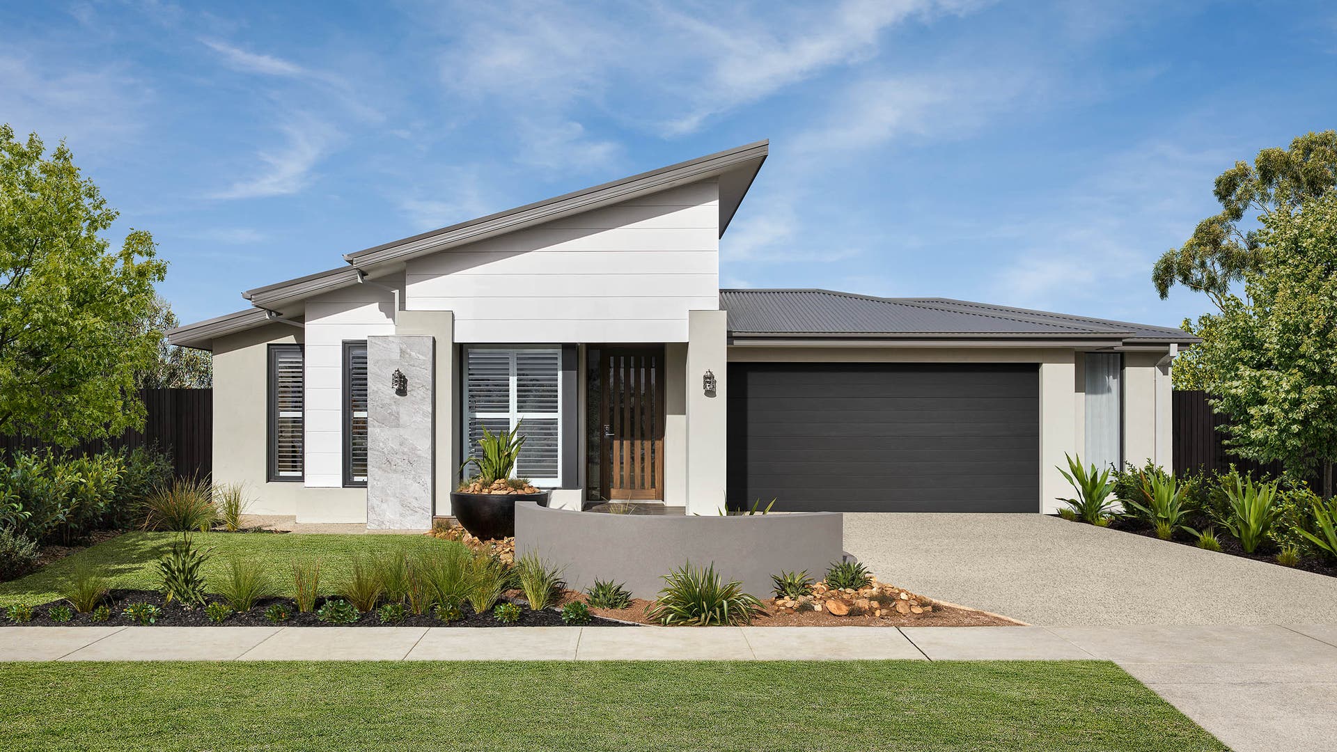 Single storey house with a skillion roof