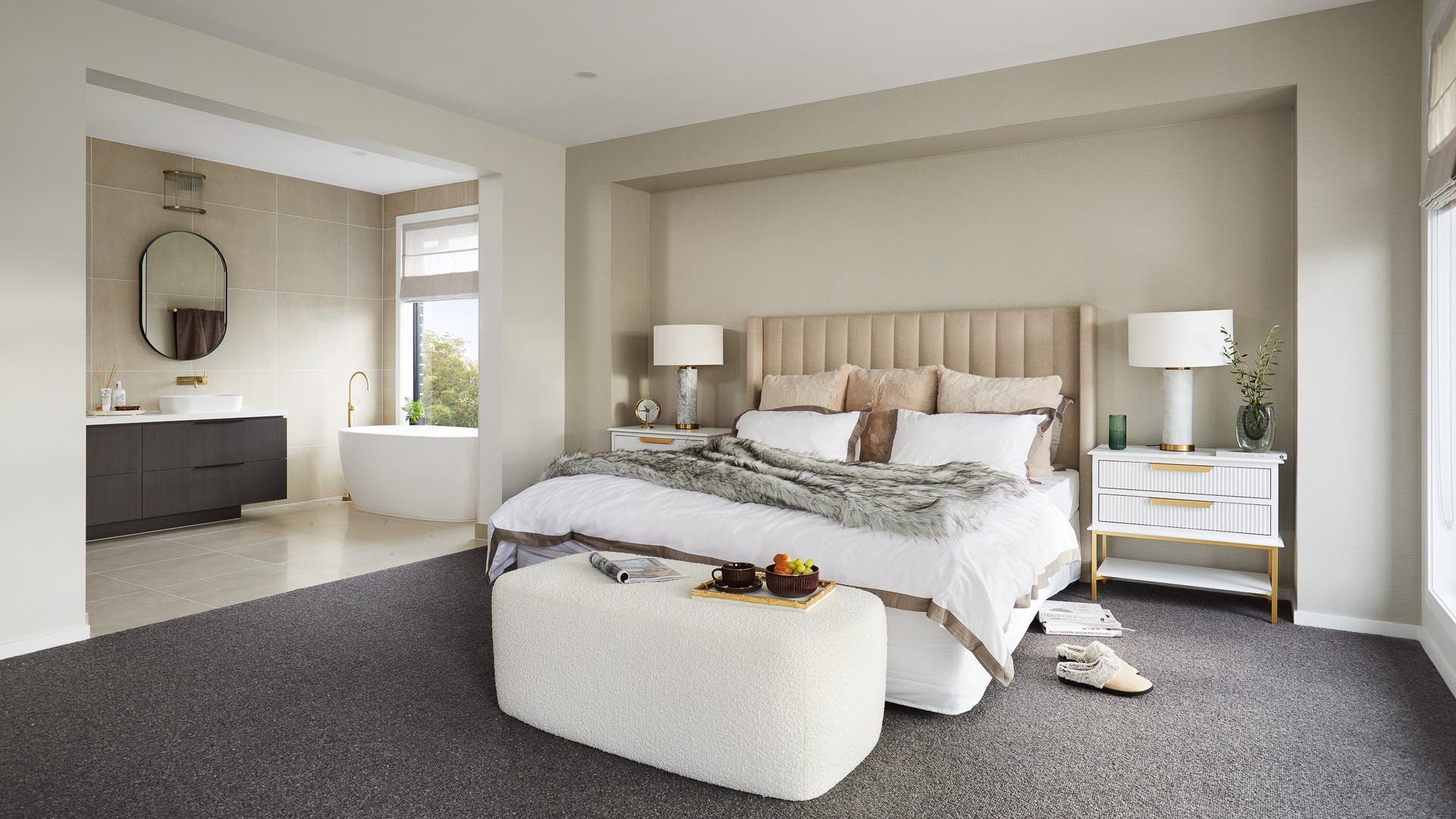 The master suite of the Valletta Series two storey home design with 5 bedrooms.