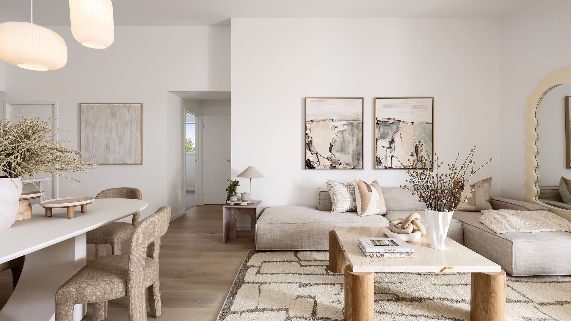 Connected living spaces offer free-flowing movement between rooms