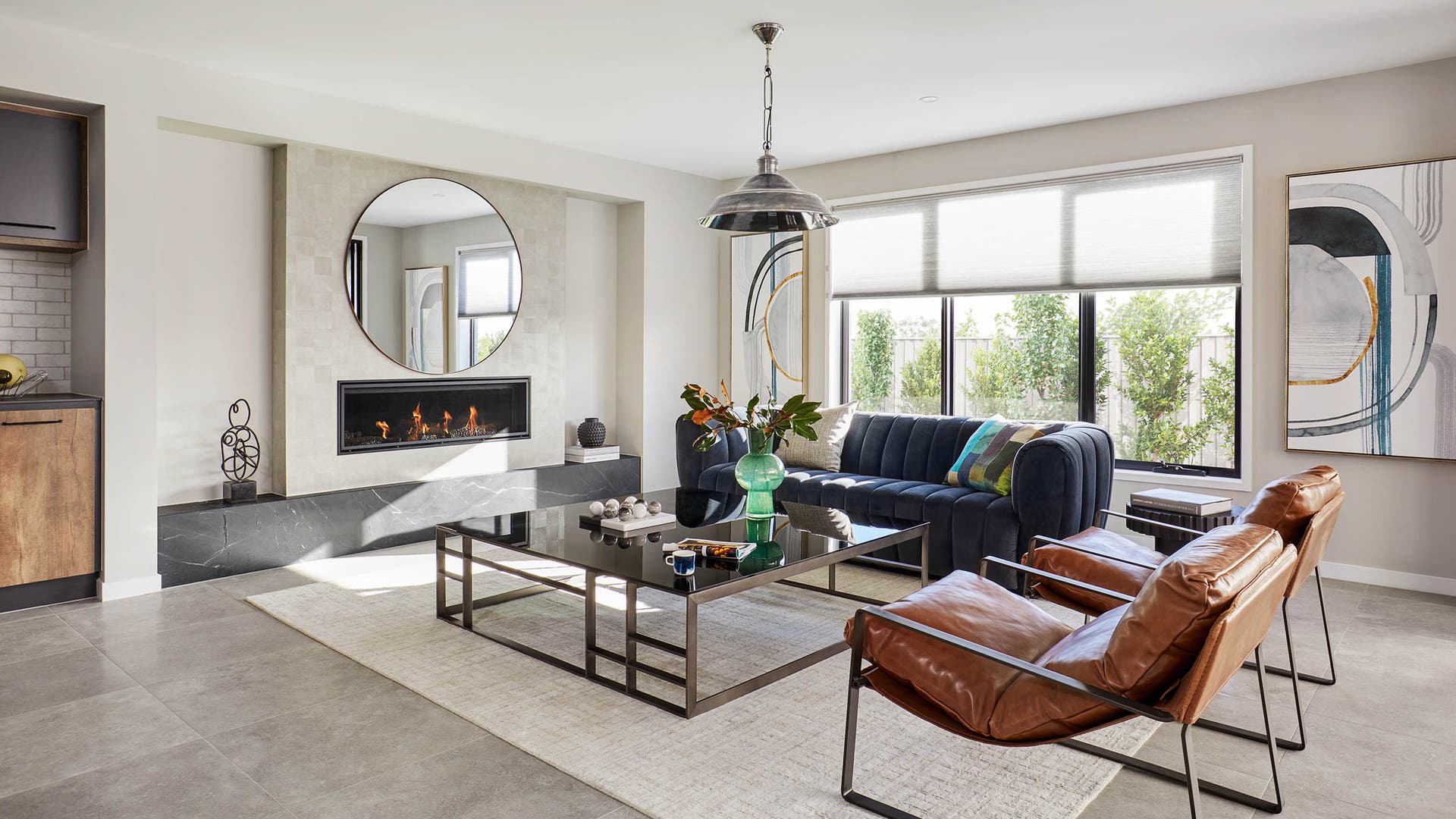 Sahara 38 living area with fireplace