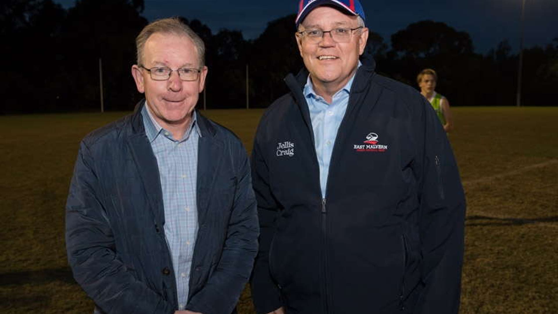 Henley Properties CEO Antony Blackshaw with former Primeminster Scott Morrison on a football oval.