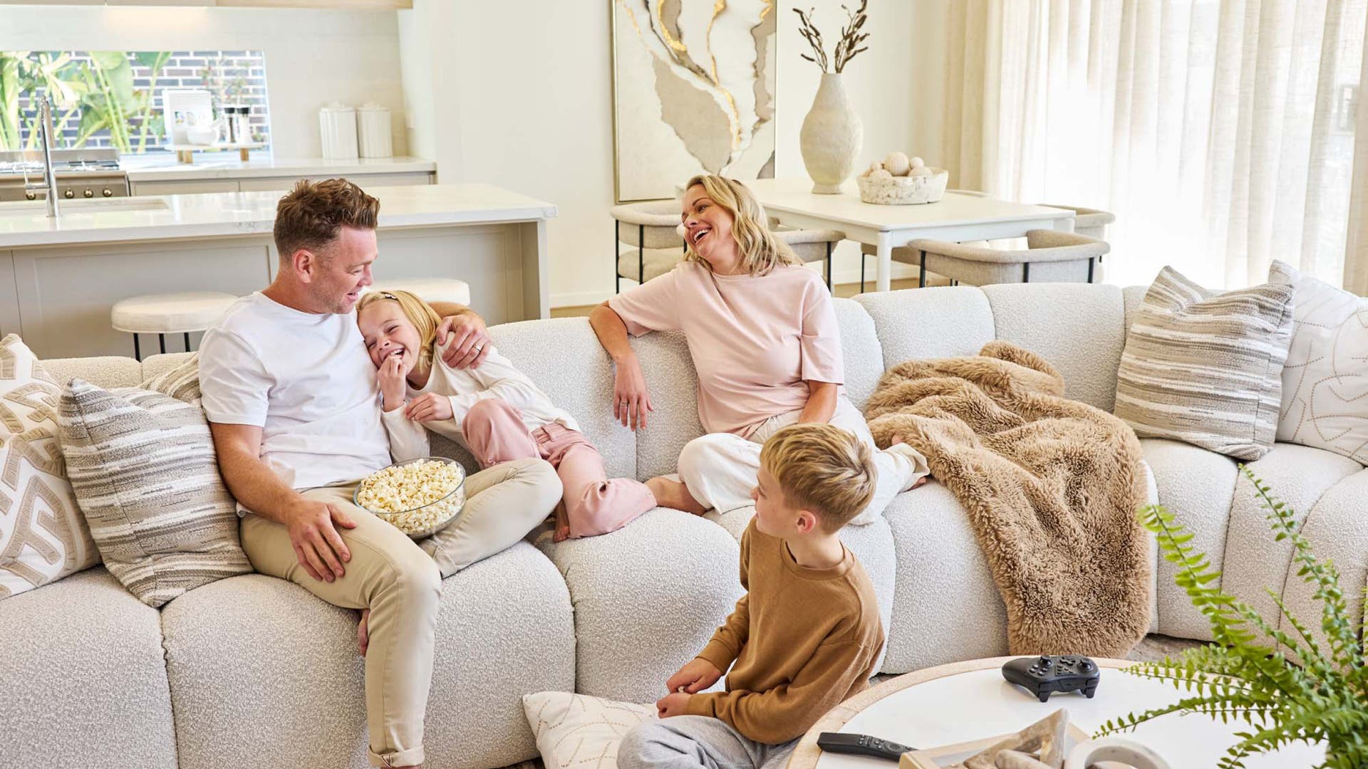 Family sitting on a lounge