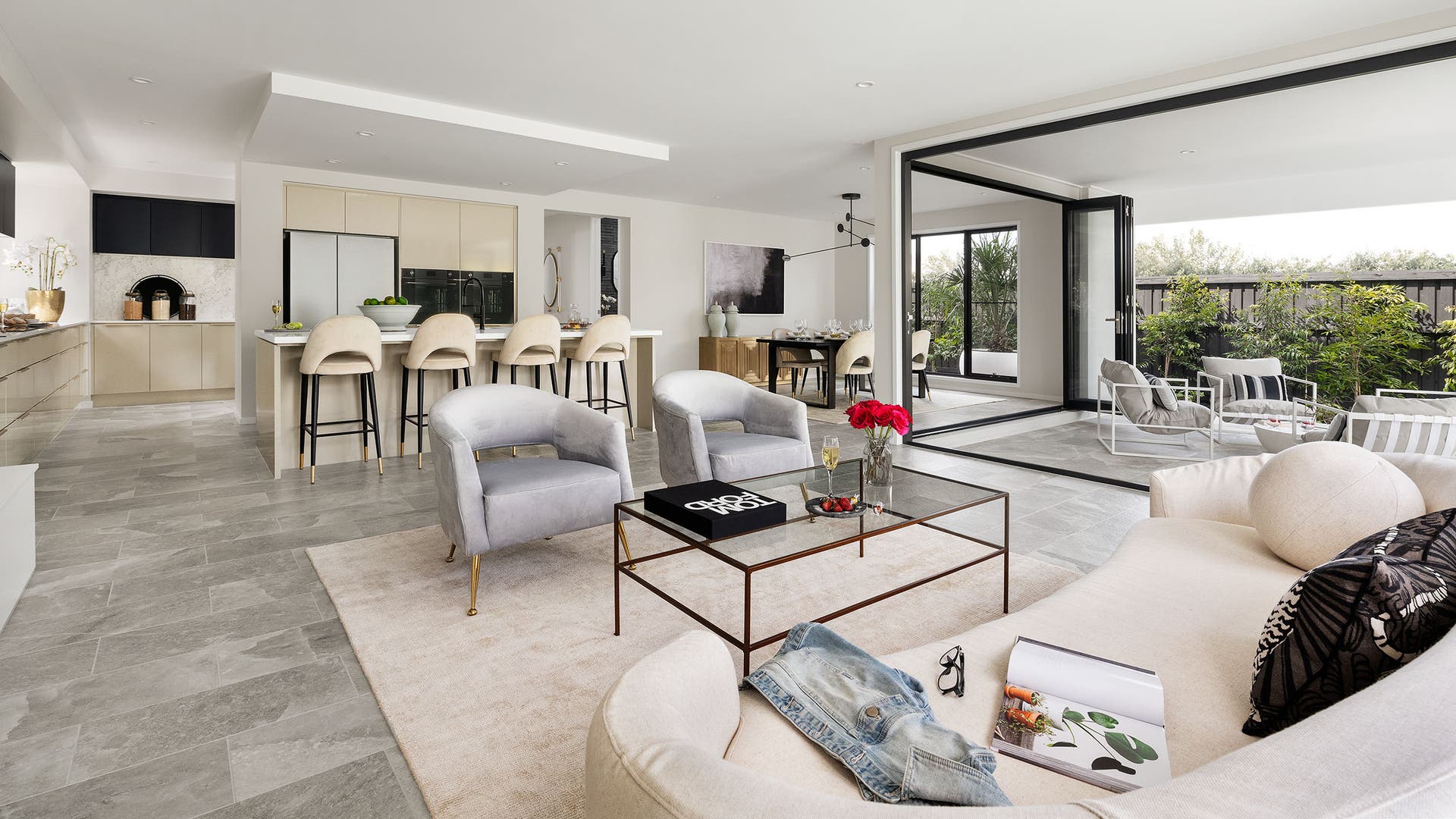 Open plan living, dining and kitchen on the Valletta series