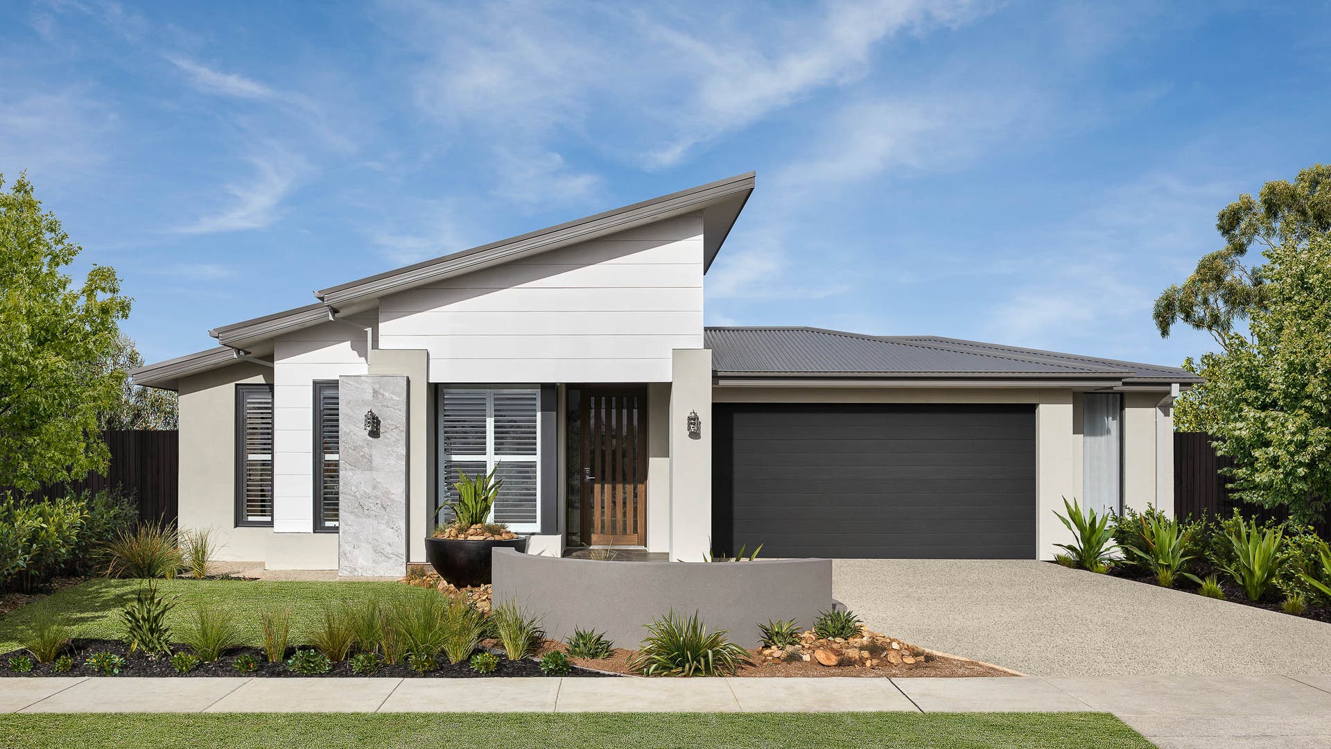 Single storey house with a skillion roof