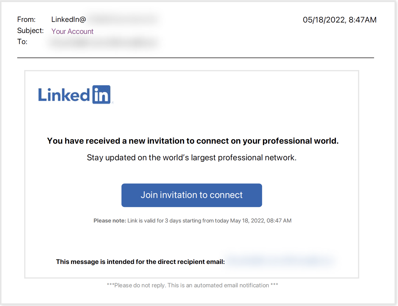 H2 2022 Threat Report Blog Linked In Phishing Email