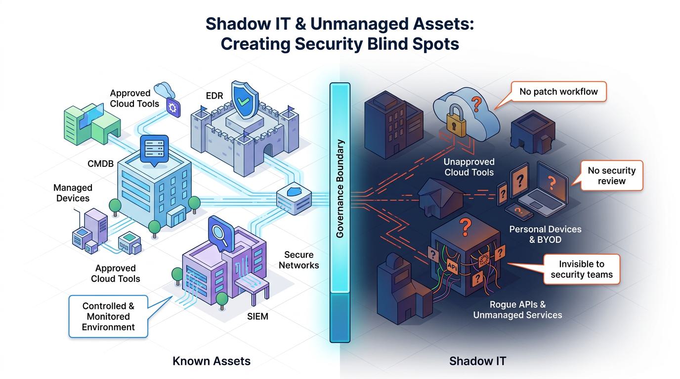 Flowchart infographic illustrates attack surface management as a continuous cycle: external and internal asset discovery, risk classification, and continuous monitoring—all visually emphasizing the importance of real-time visibility for
