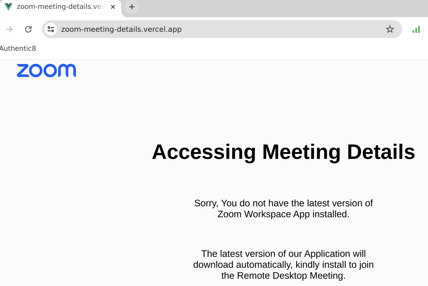 Zoom Impersonation Attack v0 Page