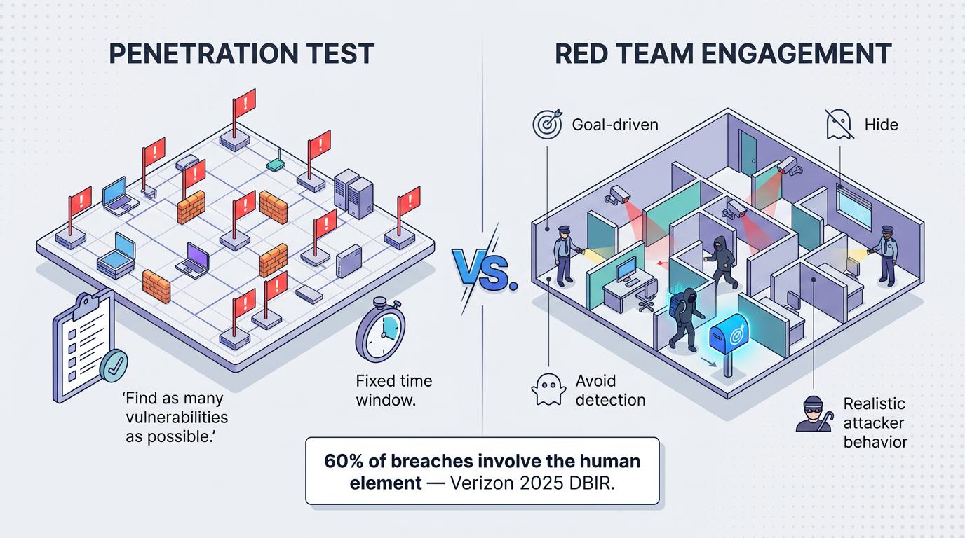 A multi-step diagram illustrates a circular process for building an effective red team program, visually mapping each phase—from defining goals and scope to turning findings into remediation—for continuous cybersecurity improvement.