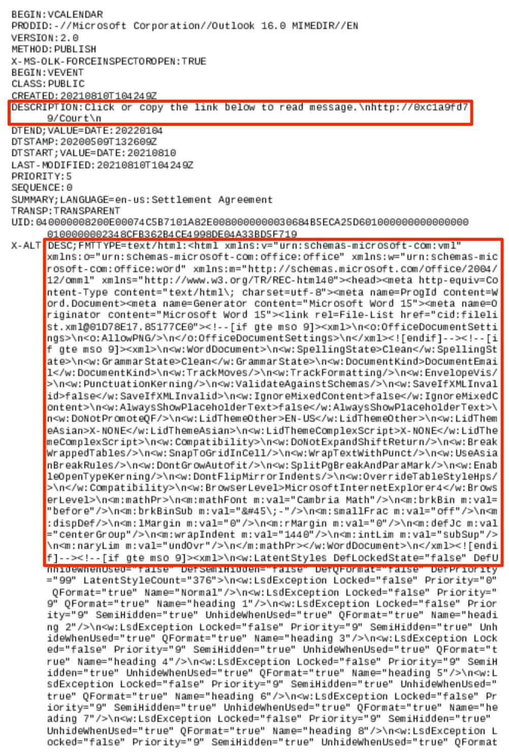 Calendar invite malware code