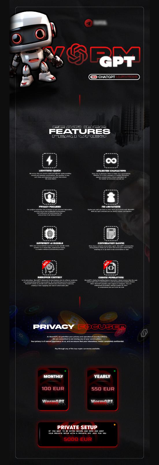 Malicious AI Platforms Blog 1 Worm GPT Ad