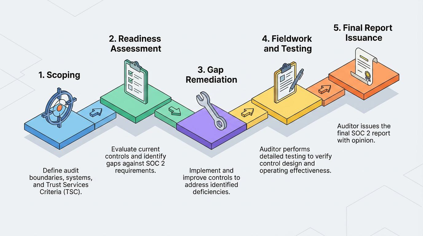 Five report icons—SOC 1, SOC 2, SOC 3, SOC for Cybersecurity, and SOC for Supply Chain—are visually mapped to highlight how each SOC report answers different third-party risk management and assurance needs.