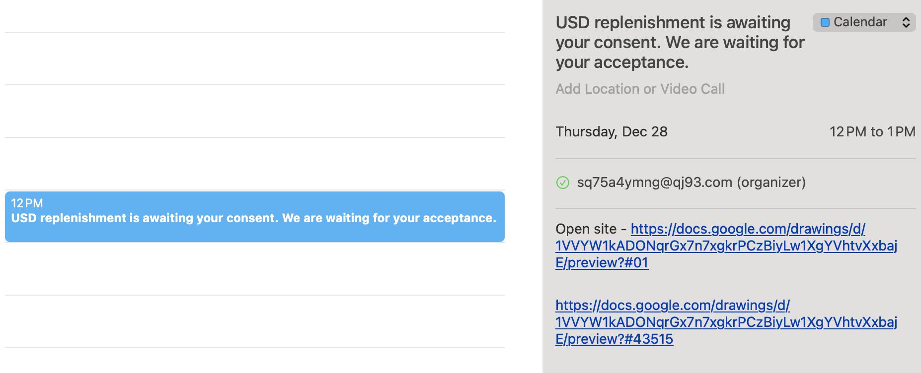 AL Calendar Link Fake Cryptocurrency Malware Invite