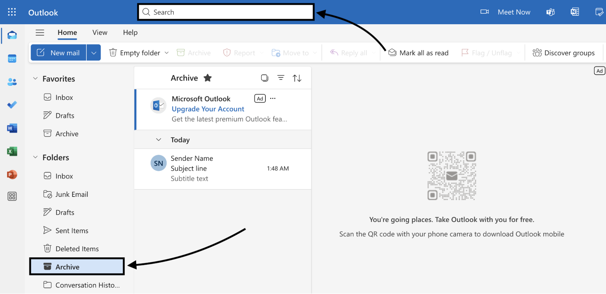 Outlook mail search